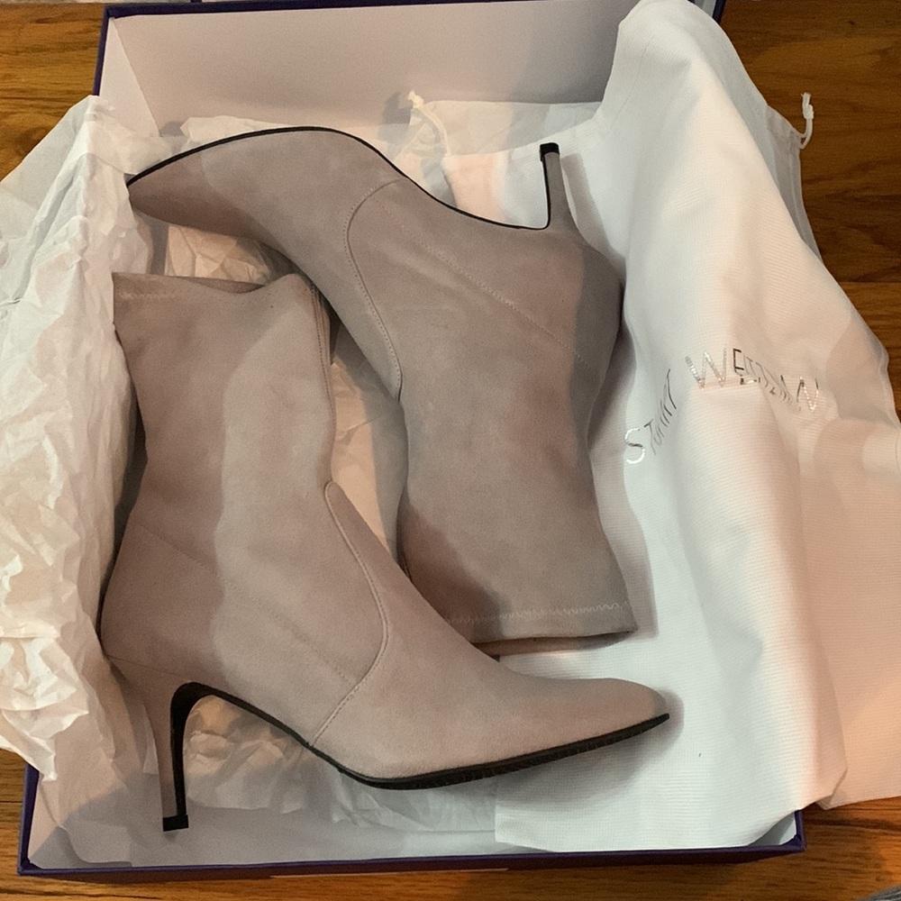 NWT-Stuart Weitzman Cling Suede Stretch Sock Booties - Picture 5 of 7